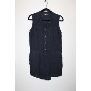 Marisa & Marie Navy Blue 100% Linen Sleeveless Button Romper Made in Italy‎ S